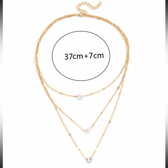 Jewelry set necklace stud earrings layered rhinestones gold tone - Picture 11 of 12